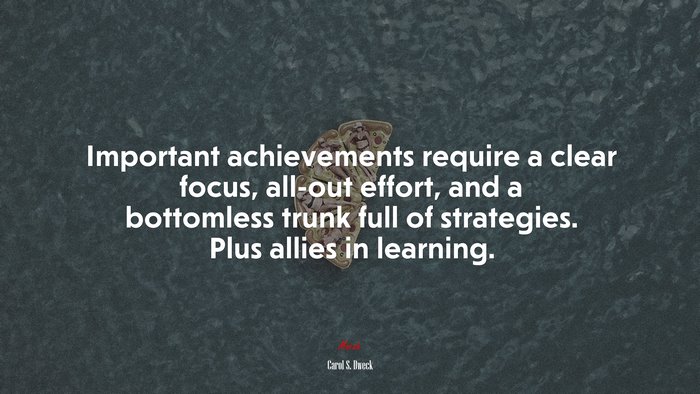 Important achievements require a clear focus, all-out effort, and a bottomless trunk full of strategies. Plus allies in learning. | Carol S. Dweck quote