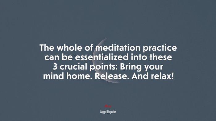 The whole of meditation practice can be essentialized into these 3 crucial points: Bring your mind home. Release. And relax! | Sogyal Rinpoche quote
