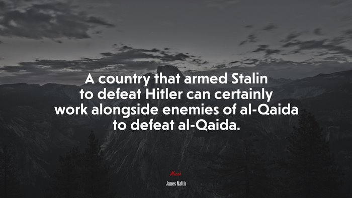 A country that armed Stalin to defeat Hitler can certainly work alongside enemies of al-Qaida to defeat al-Qaida. | James Mattis quote