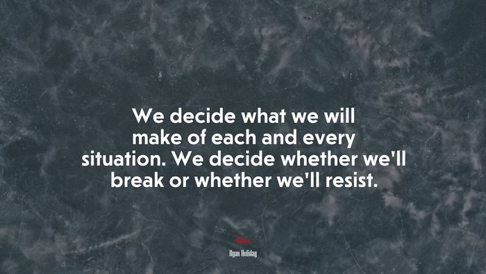 We decide what we will make of each and every situation. We decide whether we’ll break or whether we’ll resist. | Ryan Holiday quote