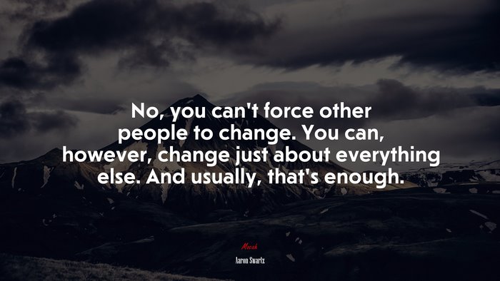 No, you can’t force other people to change. You can, however, change just about everything else. And usually, that’s enough. | Aaron Swartz quote