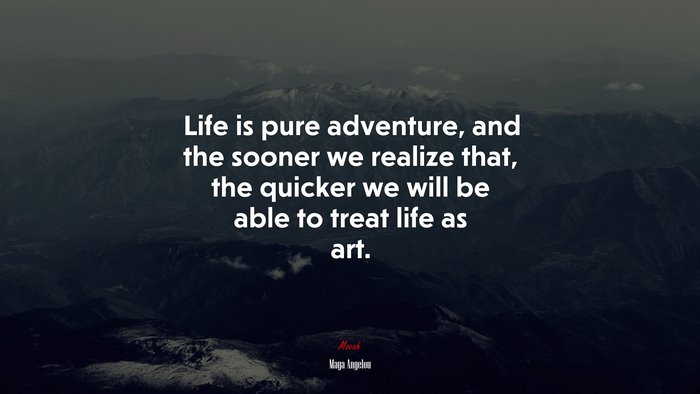 Life is pure adventure, and the sooner we realize that, the quicker we will be able to treat life as art. | Maya Angelou quote