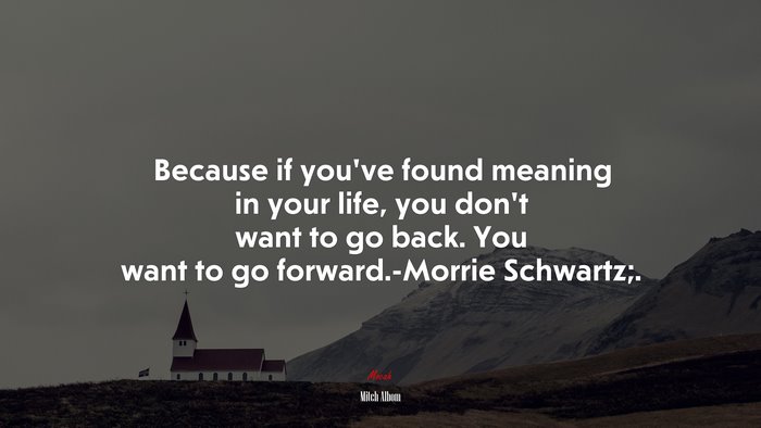 Because if you’ve found meaning in your life, you don’t want to go back. You want to go forward.-Morrie Schwartz;. | Mitch Albom quote