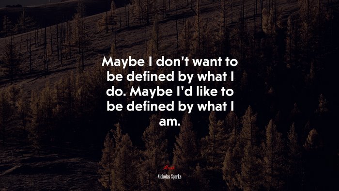 Maybe I don’t want to be defined by what I do. Maybe I’d like to be defined by what I am. | Nicholas Sparks quote