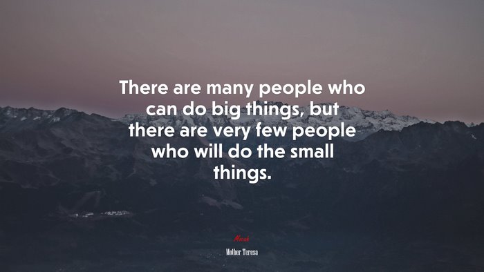 There are many people who can do big things, but there are very few people who will do the small things. | Mother Teresa quote