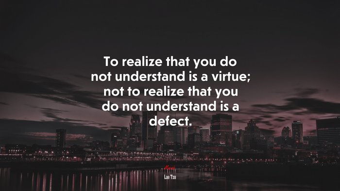To realize that you do not understand is a virtue; not to realize that you do not understand is a defect. | Lao Tzu quote