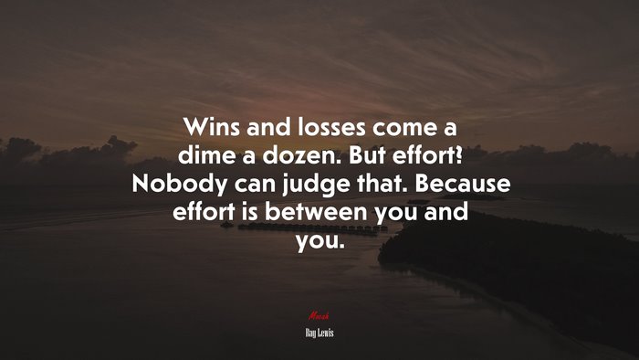 Wins and losses come a dime a dozen. But effort? Nobody can judge that. Because effort is between you and you. | Ray Lewis quote
