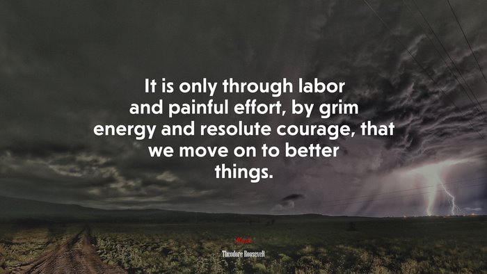 It is only through labor and painful effort, by grim energy and resolute courage, that we move on to better things. | Theodore Roosevelt quote