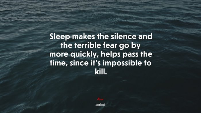 Sleep makes the silence and the terrible fear go by more quickly, helps pass the time, since it’s impossible to kill. | Anne Frank quote