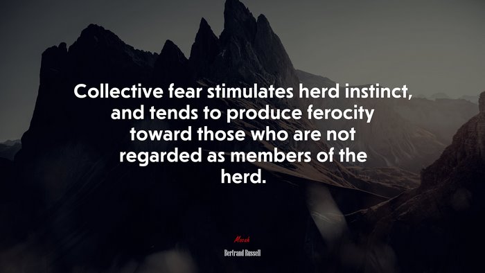 Collective fear stimulates herd instinct, and tends to produce ferocity toward those who are not regarded as members of the herd. | Bertrand Russell quote