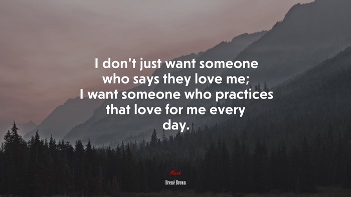I don’t just want someone who says they love me; I want someone who practices that love for me every day. | Brené Brown quote