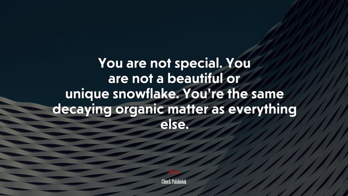 You are not special. You are not a beautiful or unique snowflake. You’re the same decaying organic matter as everything else. | Chuck Palahniuk quote