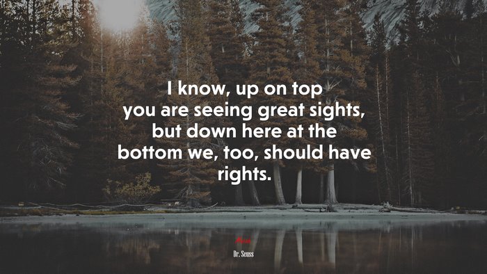 I know, up on top you are seeing great sights, but down here at the bottom we, too, should have rights. | Dr. Seuss quote