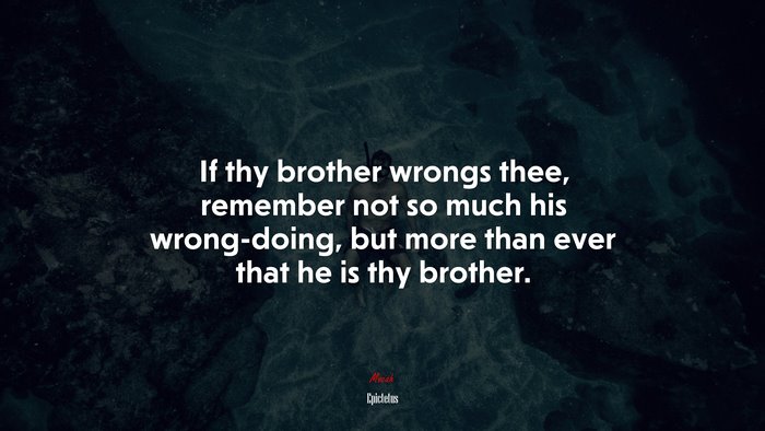 If thy brother wrongs thee, remember not so much his wrong-doing, but more than ever that he is thy brother. | Epictetus quote
