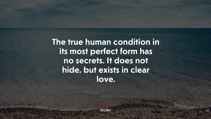 The true human condition in its most perfect form has no secrets. It does not hide, but exists in clear love. | Gary Zukav quote