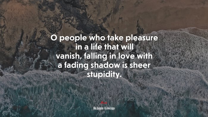 O people who take pleasure in a life that will vanish, falling in love with a fading shadow is sheer stupidity. | Ibn Qayyim Al-Jawziyya quote