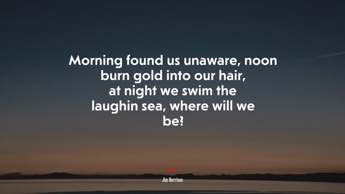 Morning found us unaware, noon burn gold into our hair, at night we swim the laughin sea, where will we be? | Jim Morrison quote