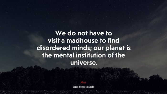 We do not have to visit a madhouse to find disordered minds; our planet is the mental institution of the universe. | Johann Wolfgang von Goethe quote