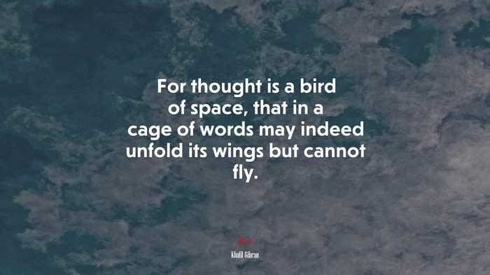 For thought is a bird of space, that in a cage of words may indeed unfold its wings but cannot fly. | Khalil Gibran quote