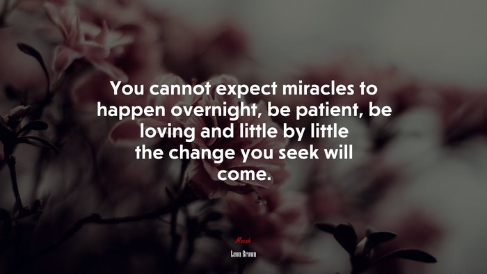 You cannot expect miracles to happen overnight, be patient, be loving and little by little the change you seek will come. | Leon Brown quote
