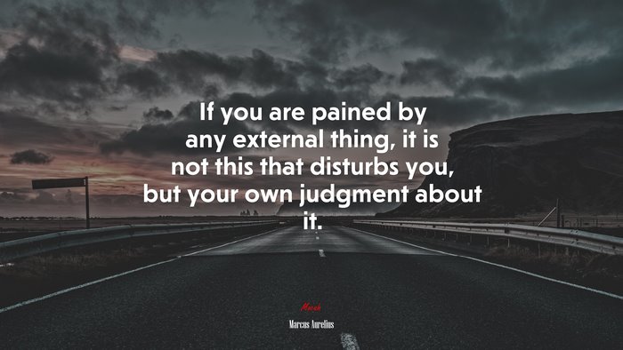 If you are pained by any external thing, it is not this that disturbs you, but your own judgment about it. | Marcus Aurelius quote