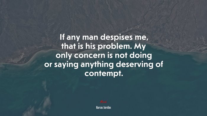 If any man despises me, that is his problem. My only concern is not doing or saying anything deserving of contempt. | Marcus Aurelius quote