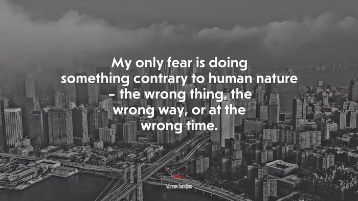My only fear is doing something contrary to human nature – the wrong thing, the wrong way, or at the wrong time. | Marcus Aurelius quote