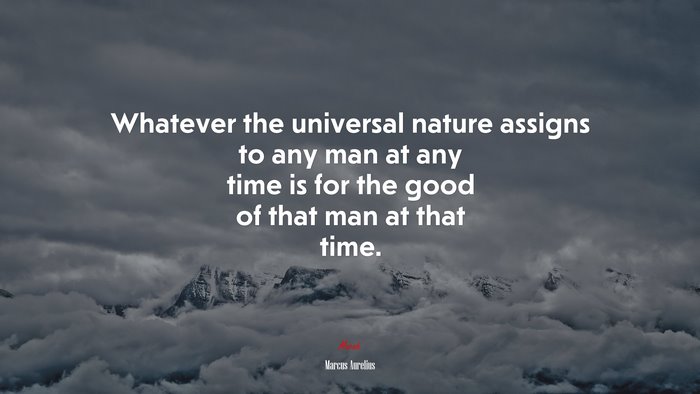 Whatever the universal nature assigns to any man at any time is for the good of that man at that time. | Marcus Aurelius quote