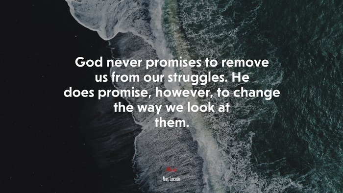 God never promises to remove us from our struggles. He does promise, however, to change the way we look at them. | Max Lucado quote