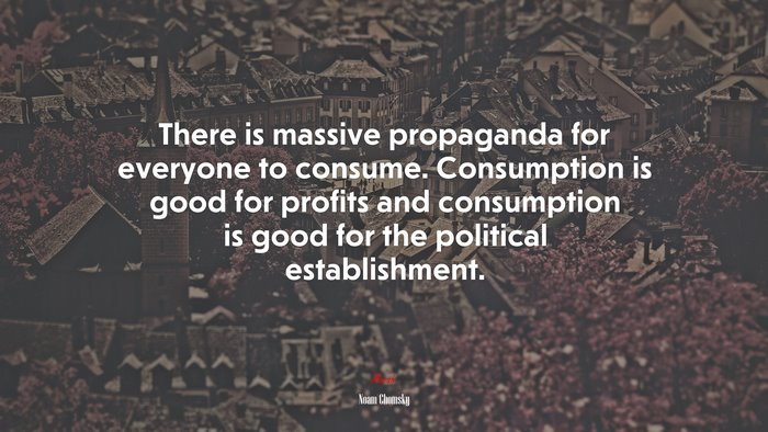 There is massive propaganda for everyone to consume. Consumption is good for profits and consumption is good for the political establishment. | Noam Chomsky quote