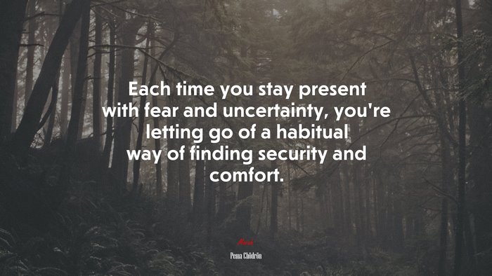 Each time you stay present with fear and uncertainty, you’re letting go of a habitual way of finding security and comfort. | Pema Chödrön quote