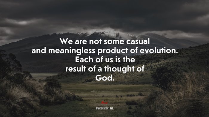 We are not some casual and meaningless product of evolution. Each of us is the result of a thought of God. | Pope Benedict XVI quote