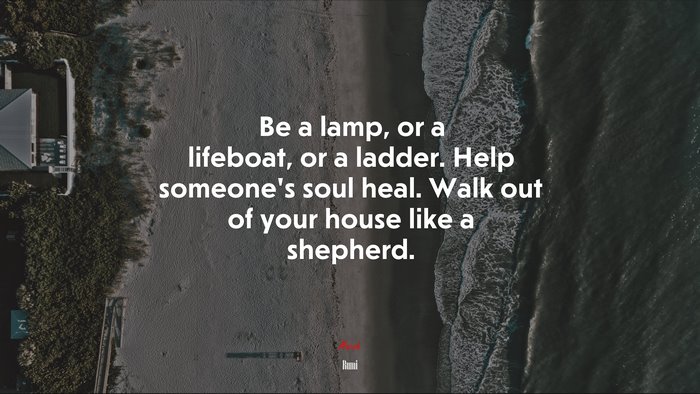 Be a lamp, or a lifeboat, or a ladder. Help someone’s soul heal. Walk out of your house like a shepherd. | Rumi quote
