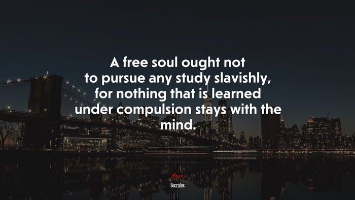 A free soul ought not to pursue any study slavishly, for nothing that is learned under compulsion stays with the mind. | Socrates quote