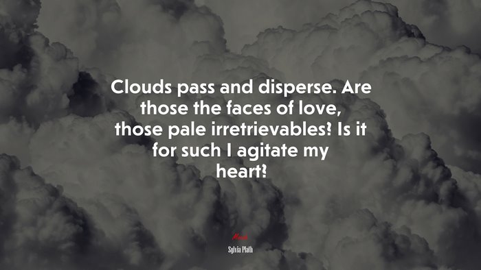 Clouds pass and disperse. Are those the faces of love, those pale irretrievables? Is it for such I agitate my heart? | Sylvia Plath quote