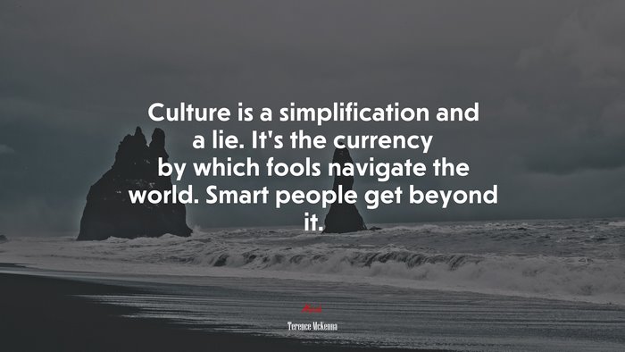 Culture is a simplification and a lie. It’s the currency by which fools navigate the world. Smart people get beyond it. | Terence McKenna quote