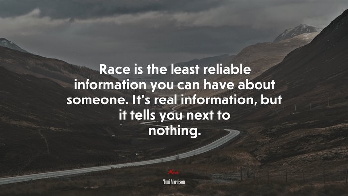 Race is the least reliable information you can have about someone. It’s real information, but it tells you next to nothing. | Toni Morrison quote
