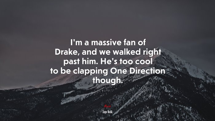 I’m a massive fan of Drake, and we walked right past him. He’s too cool to be clapping One Direction though. | Zayn Malik quote