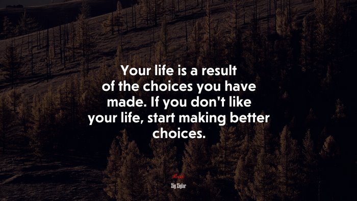 Your life is a result of the choices you have made. If you don’t like your life, start making better choices. | Zig Ziglar quote