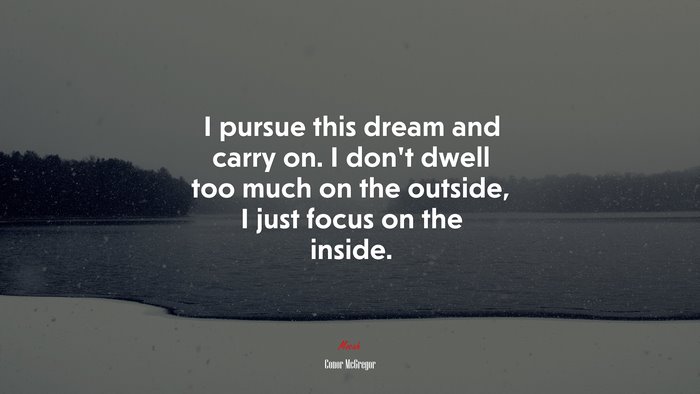 I pursue this dream and carry on. I don’t dwell too much on the outside, I just focus on the inside. | Conor McGregor quote