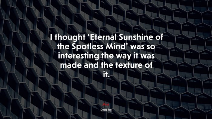 I thought ‘Eternal Sunshine of the Spotless Mind’ was so interesting the way it was made and the texture of it. | Gerard Way quote
