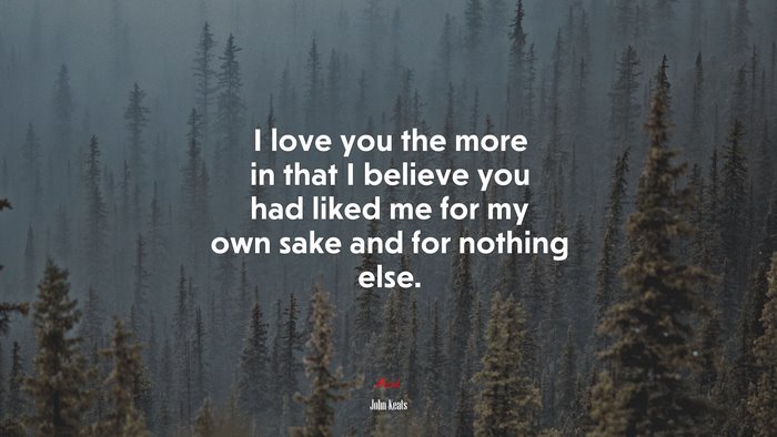 I love you the more in that I believe you had liked me for my own sake and for nothing else. | John Keats quote