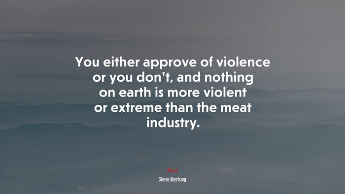 You either approve of violence or you don’t, and nothing on earth is more violent or extreme than the meat industry. | Steven Morrissey quote