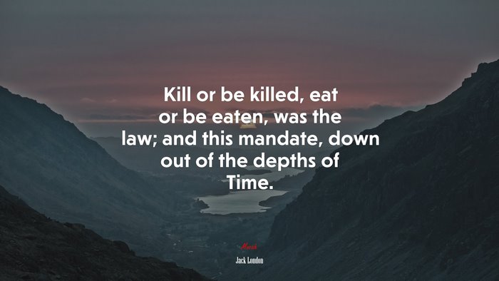 Kill or be killed, eat or be eaten, was the law; and this mandate, down out of the depths of Time. | Jack London quote