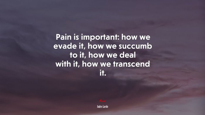 Pain is important: how we evade it, how we succumb to it, how we deal with it, how we transcend it. | Audre Lorde quote