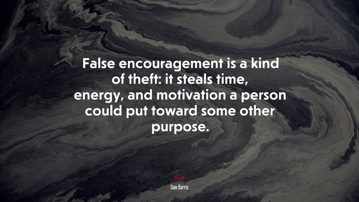 False encouragement is a kind of theft: it steals time, energy, and motivation a person could put toward some other purpose. | Sam Harris quote