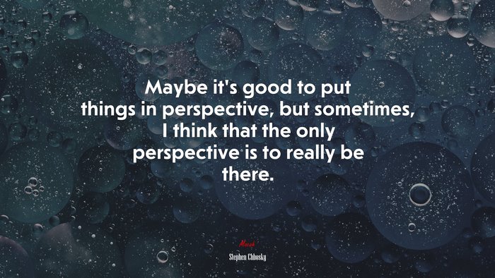 Maybe it’s good to put things in perspective, but sometimes, I think that the only perspective is to really be there. | Stephen Chbosky quote