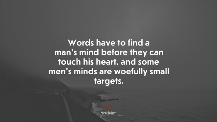 Words have to find a man’s mind before they can touch his heart, and some men’s minds are woefully small targets. | Patrick Rothfuss quote