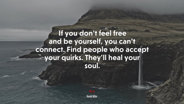 If you don’t feel free and be yourself, you can’t connect. Find people who accept your quirks. They’ll heal your soul. | Donald Miller quote