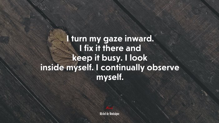 I turn my gaze inward. I fix it there and keep it busy. I look inside myself. I continually observe myself. | Michel de Montaigne quote